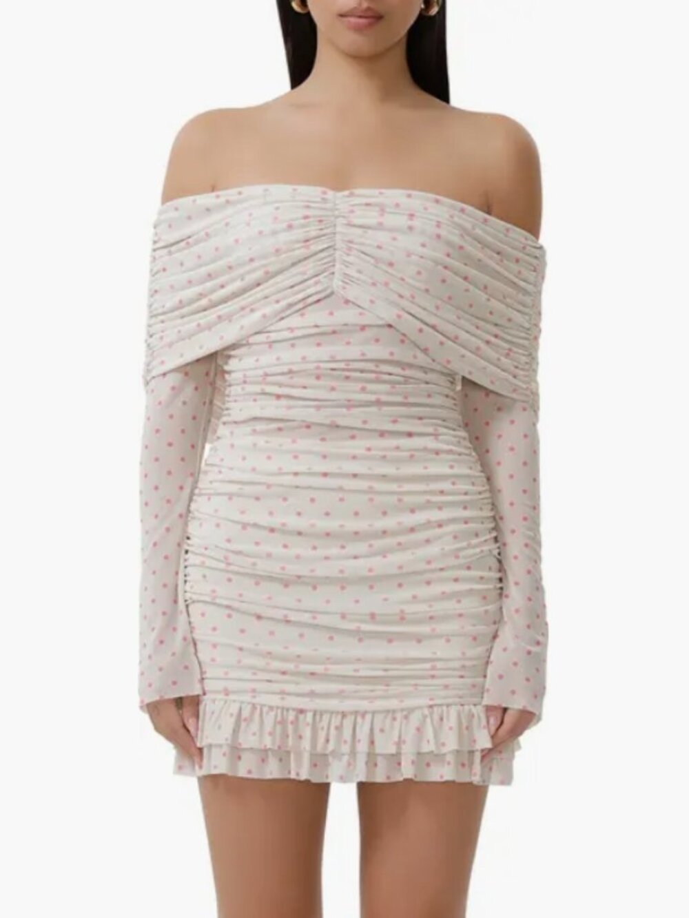 AFRM Fay Polka Dot Mesh Off-The-Shoulder Mini Dress Size M